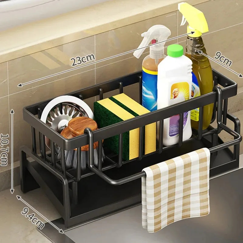 Stainless Steel Kitchen Sink Sponge & Drain Rack Organizer Sink Organizer Rack PLUSH Black