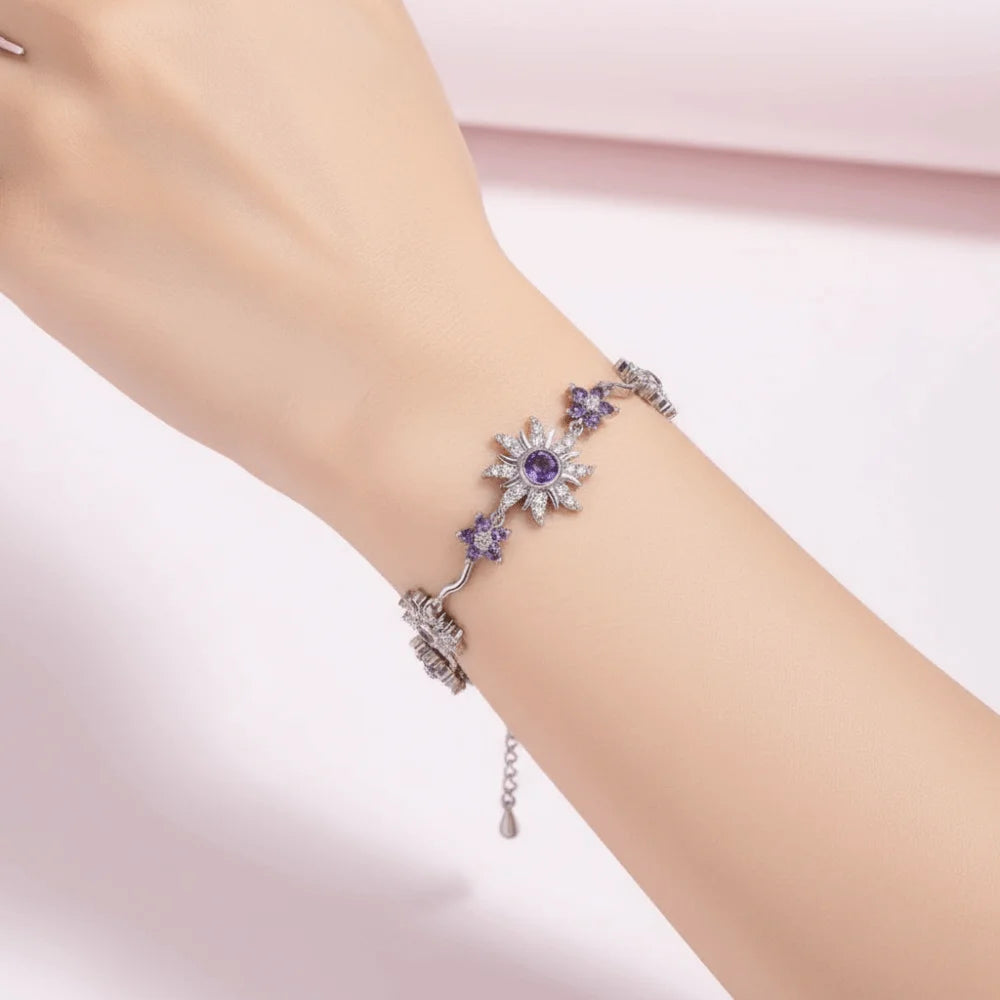 Sunflower Crystal Cubic Zirconia Bracelet – Gold & Silver Bangle Crystal Bangle Bracelet PLUSH