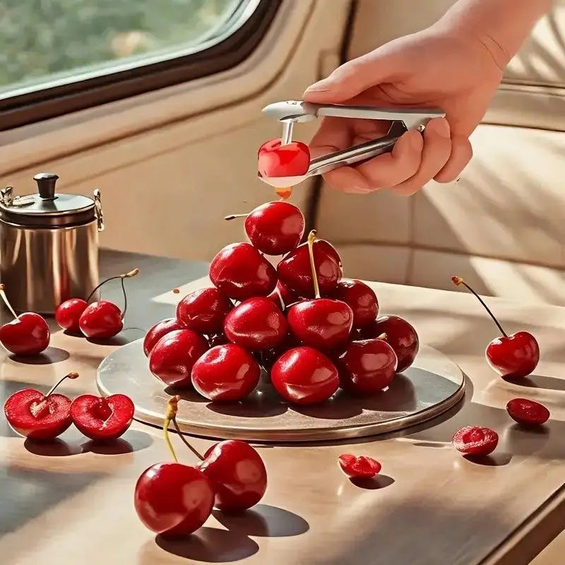 Stainless Steel Cherry & Olive Pitter Tool | One-Hand Use Fruit Pitter Tool PLUSH
