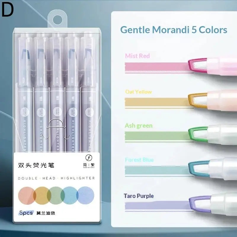 5-Pack Double Head Clear View Highlighter Pens – 8 Colors Highlighter Pens PLUSH D
