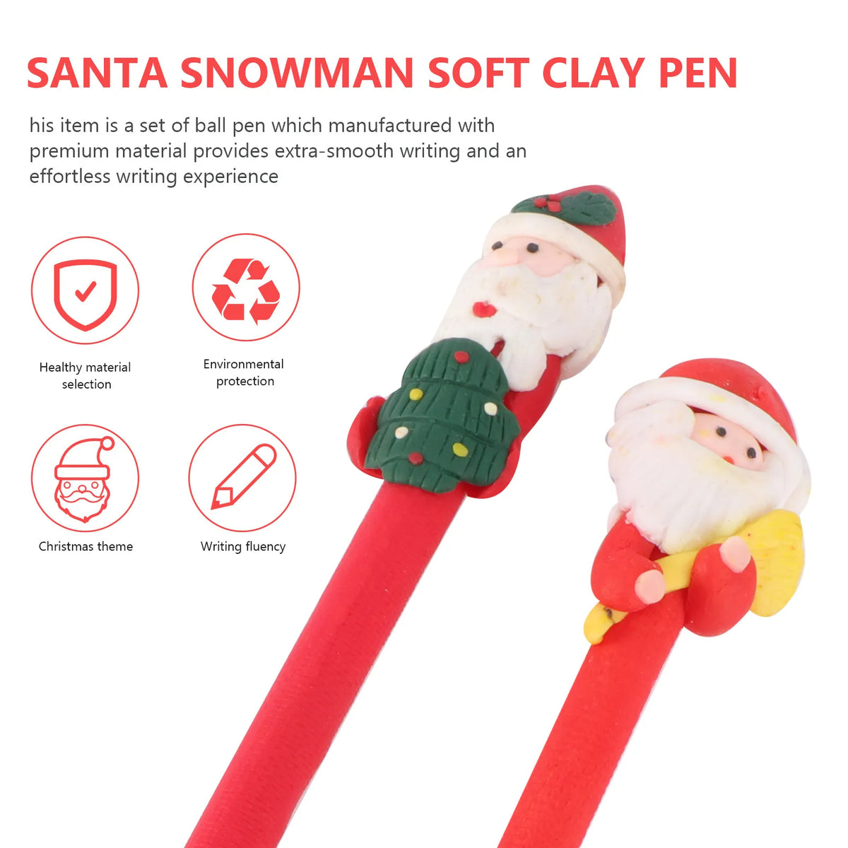 6-Pack Christmas Ballpoint Pens – Santa Snowman Elk Clay Toppers Holiday Novelty Pens PLUSH