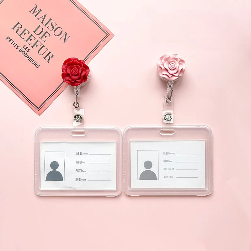 3D Rose Retractable Badge Reel – Floral ID Card Holder Clip Badge Reel Holder PLUSH