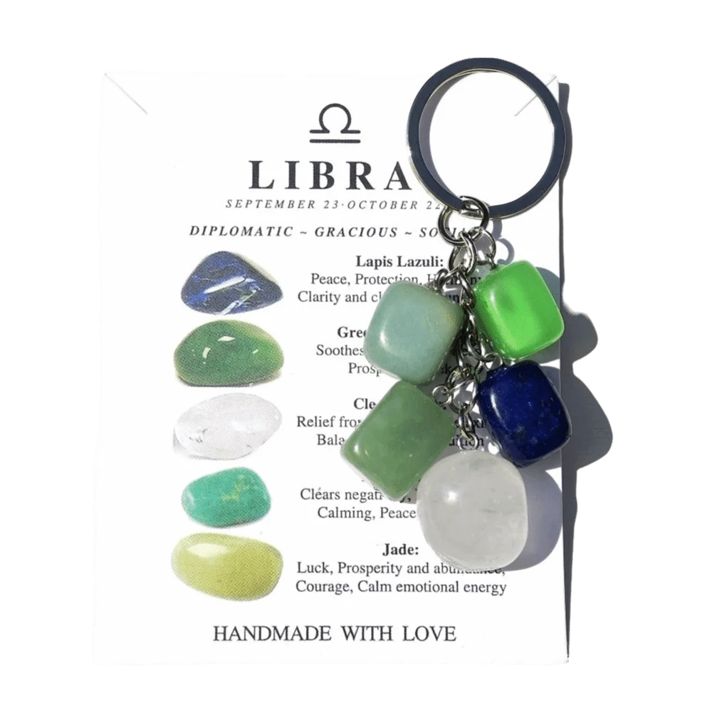 Zodiac Constellation Birthstone Keychain – Stone & Alloy Zodiac Keychain PLUSH Libra