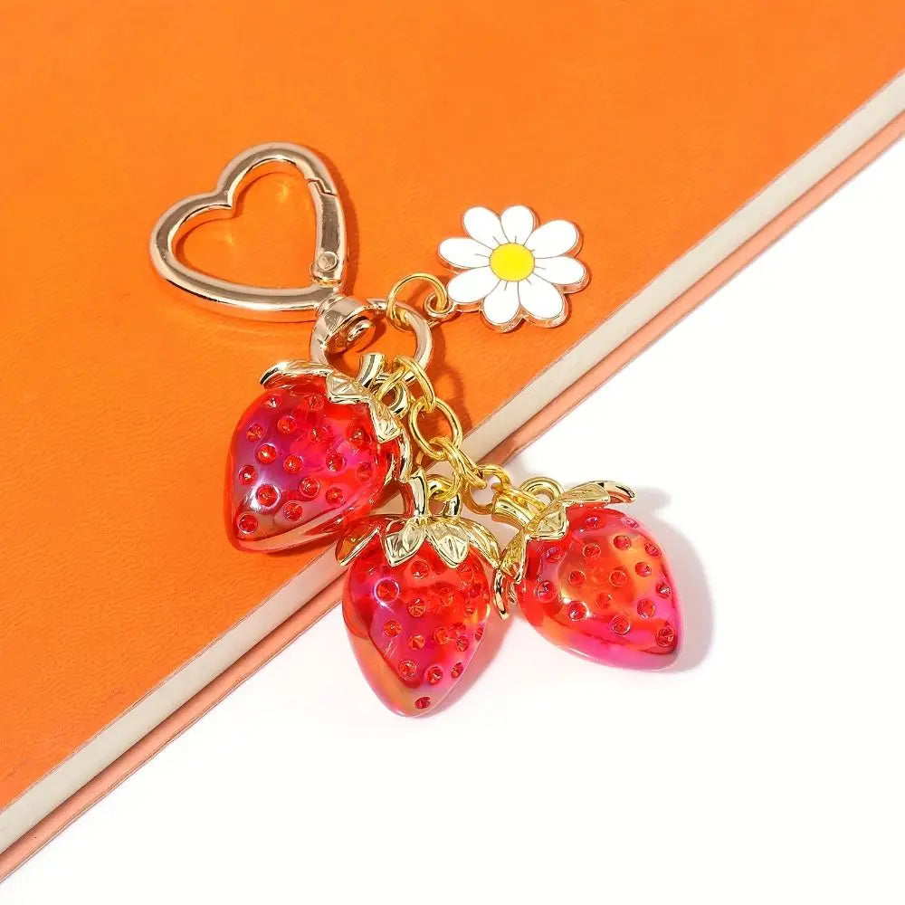 Strawberry Alloy Keychain – Cute Fruit Carabiner Key Ring Novelty Keychain PLUSH