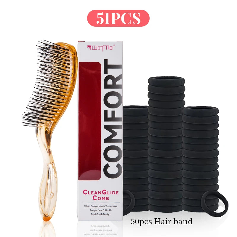 Japanese Anti-Static Hair Brush & Massage Comb Set w/ Hair Ties Hair Brush Set PLUSH golden 51pcs