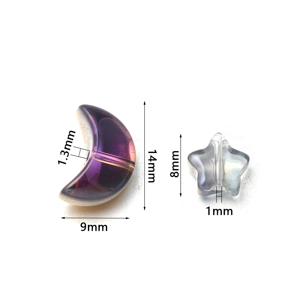 50pcs Star & Moon Glass Spacer Beads | DIY Jewelry Making Glass Spacer Beads PLUSH