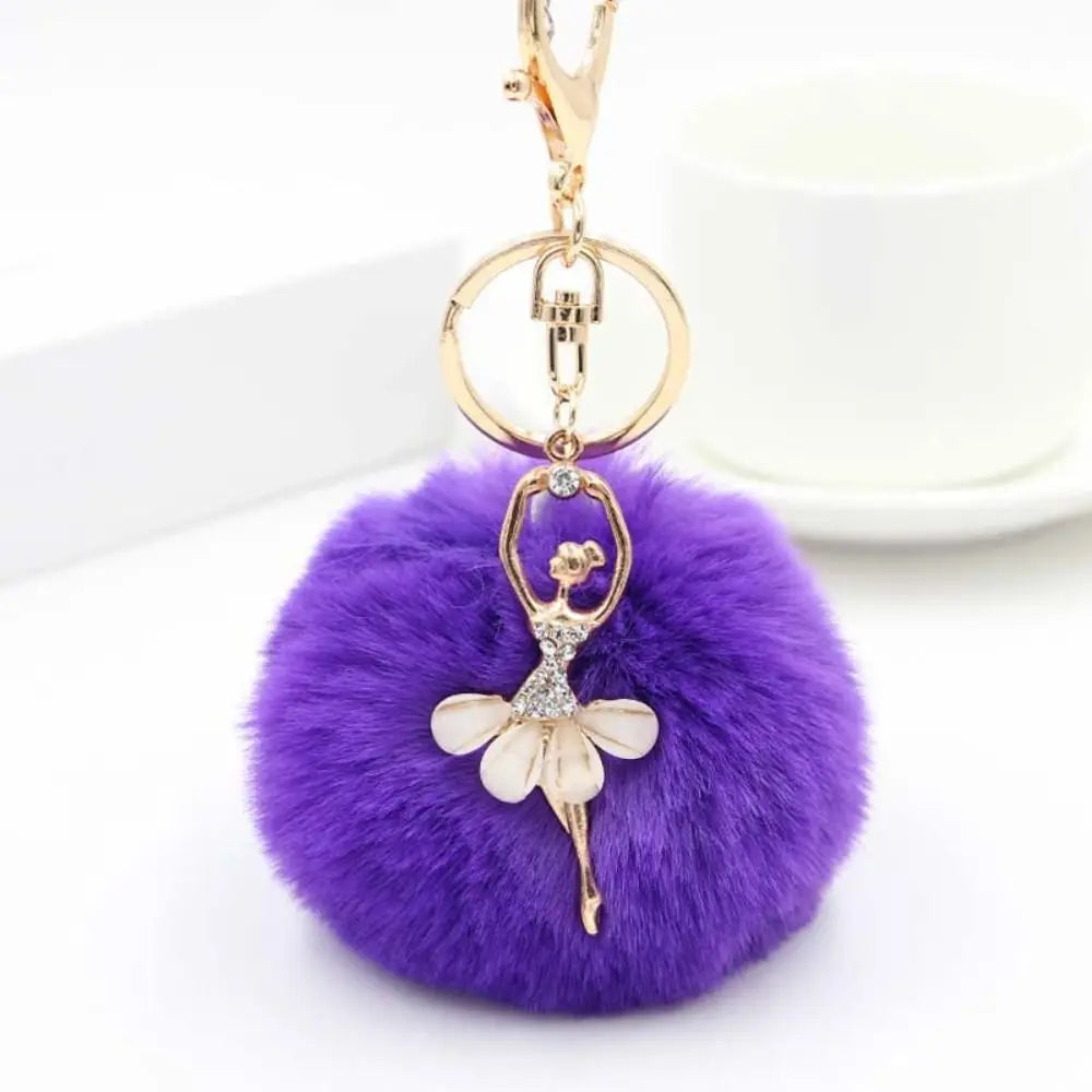 Ballet Angel Girl Fur Ball Keychain – Trendy Pom-Pom Keyring Fashion Keychain PLUSH