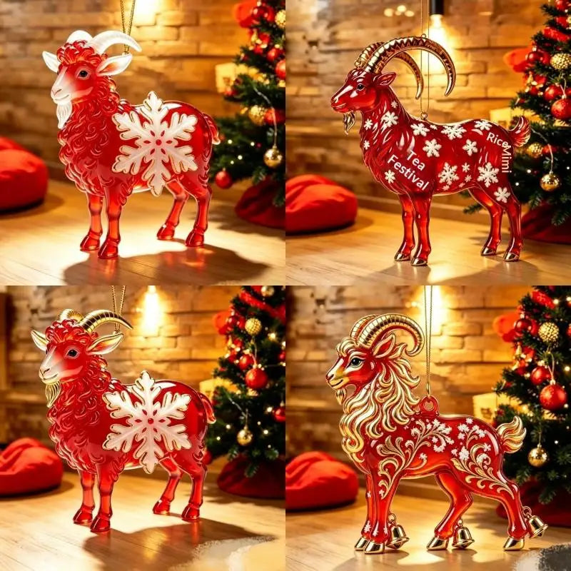 Acrylic Chinese Zodiac Goat Hanging Ornament Red Gold Holiday Hanging Ornament PLUSH