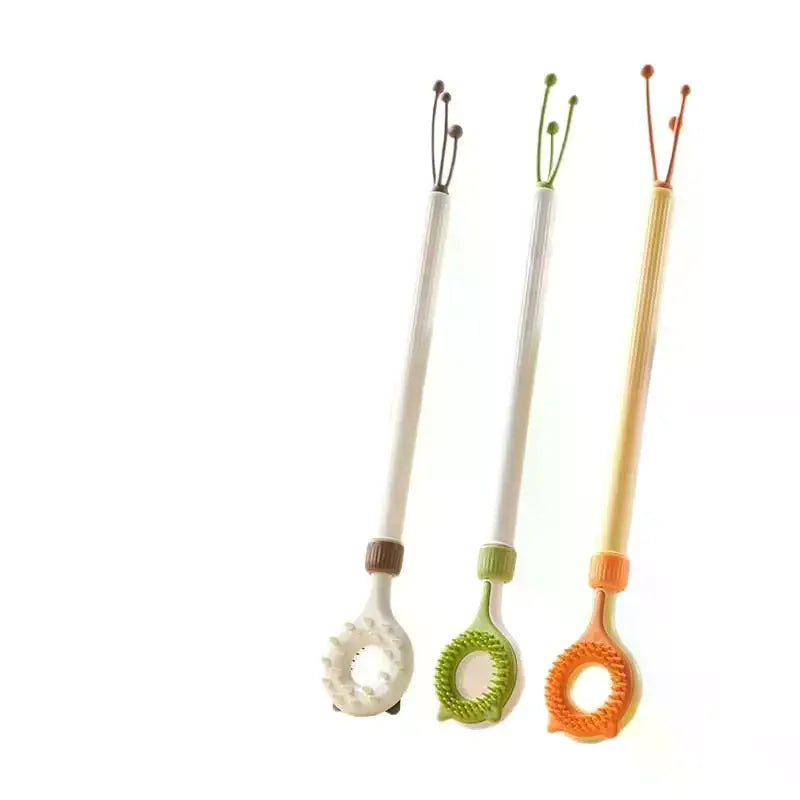 2-in-1 Retractable Cat Teaser Wand & Grooming Massager Toy Interactive Cat Toy PLUSH