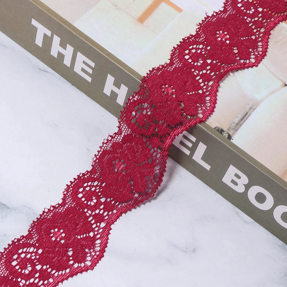 35mm Elastic Floral Lace Trim 2 Yards – DIY Sewing & Hairbands Elastic Lace Trim PLUSH wine red 35mm