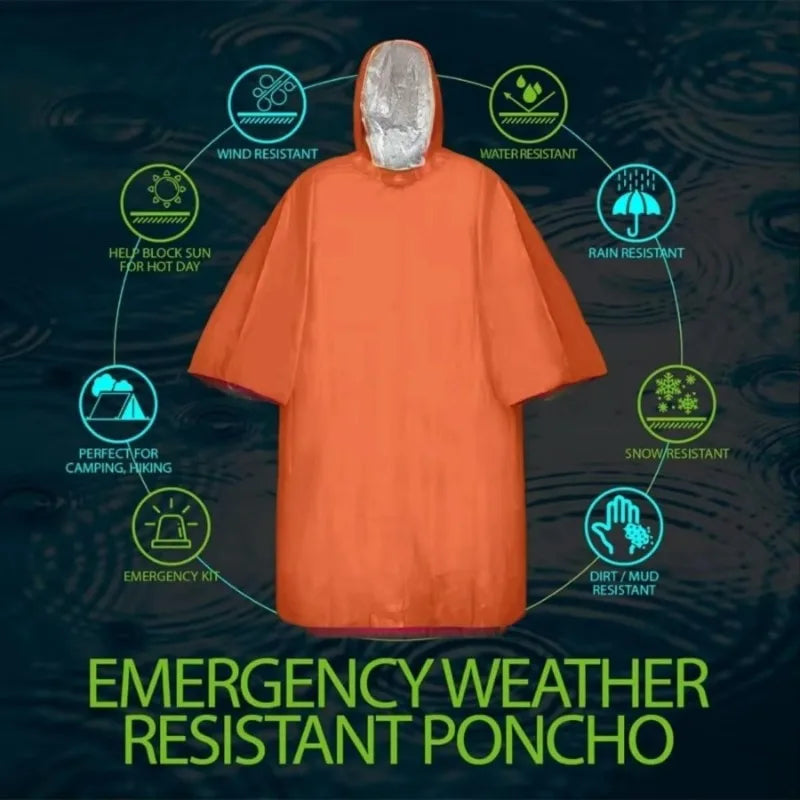 Survival Foil Emergency Blanket & Waterproof Rain Poncho Survival Outdoor Gear PLUSH