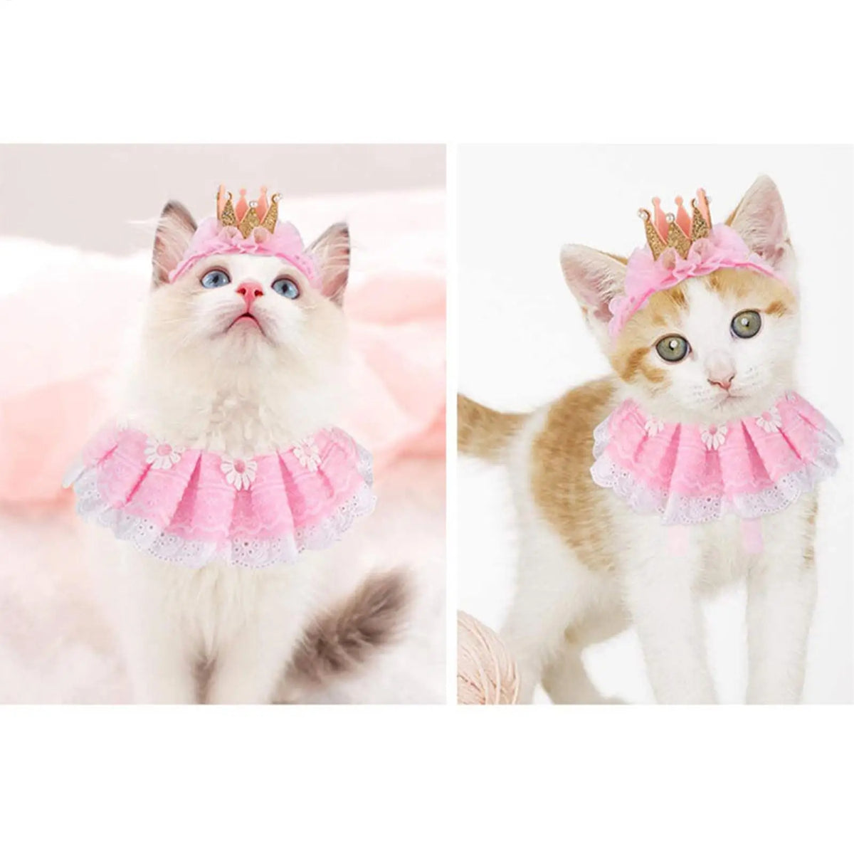Pink Lace Crown & Scarf Pet Costume for Cats & Small Dogs Pet Costume Set PLUSH