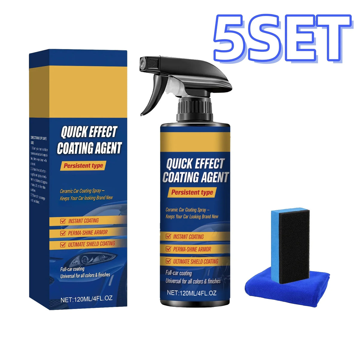 Car Ceramic Nano Coating Spray – Hydrophobic Paint Protection Ceramic Coating Spray PLUSH 5SET Boxed