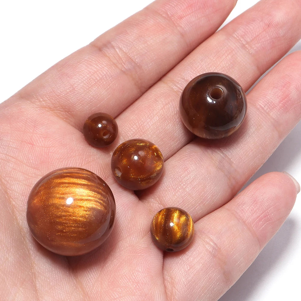 Gilding Resin Round Spacer Beads 8-20mm Gold Brown DIY Jewelry Resin Spacer Beads PLUSH