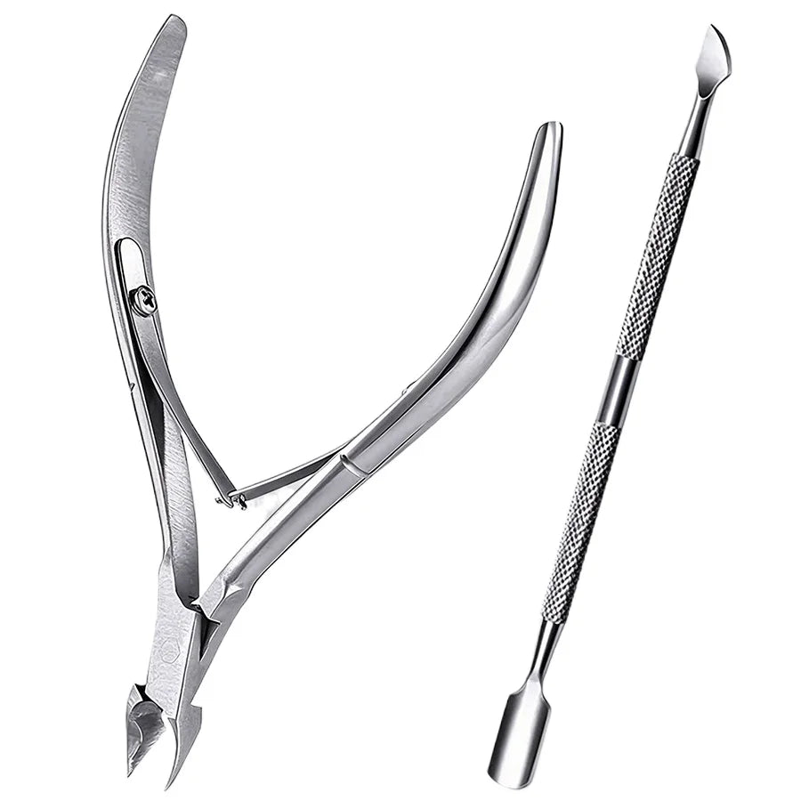 2-Pc Stainless Steel Nail Cuticle Scissors & Push Tool Set Nail Cuticle Tool Set PLUSH Silvery 2 pcs set