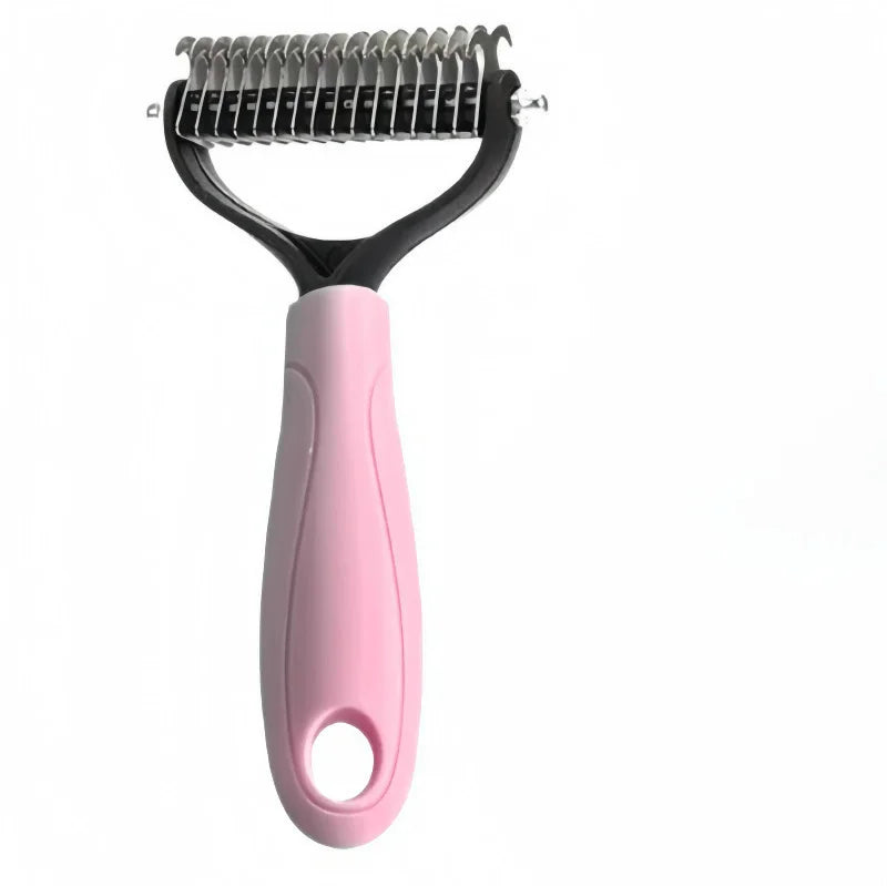 Stainless Steel Pet Dematting Comb – Double-Sided Cat & Dog Pet Grooming Comb PLUSH Pink 1pc
