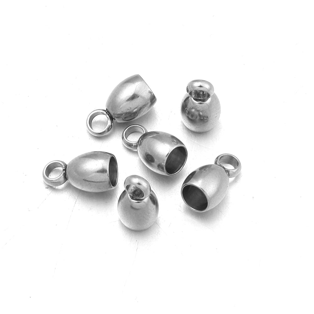 Stainless Steel Cord End Caps with Loop – 6pcs Jewelry Findings Jewelry Findings PLUSH Steel 4X8mm