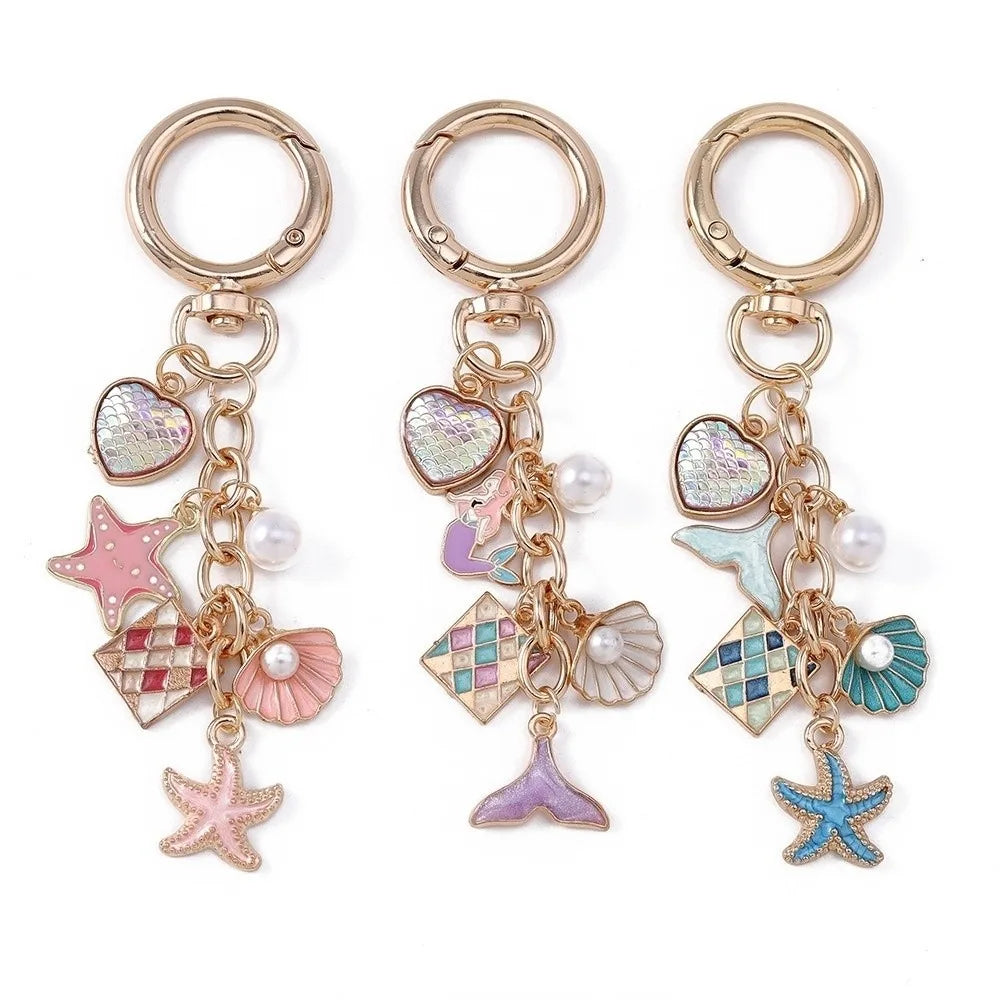 Pearl Shell Starfish Keychain – Enamel Love Heart Key Ring Fashion Keychain PLUSH