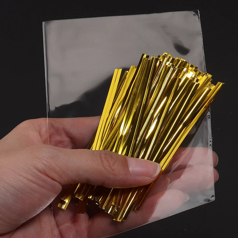 100pcs Transparent Treat Bags with Twist Ties | Cookie & Candy Treat Packaging Bags PLUSH