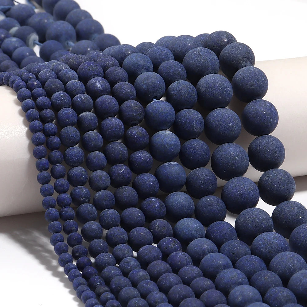 Frosted Lapis Lazuli Round Spacer Beads 4–12mm | DIY Jewelry Natural Stone Beads PLUSH