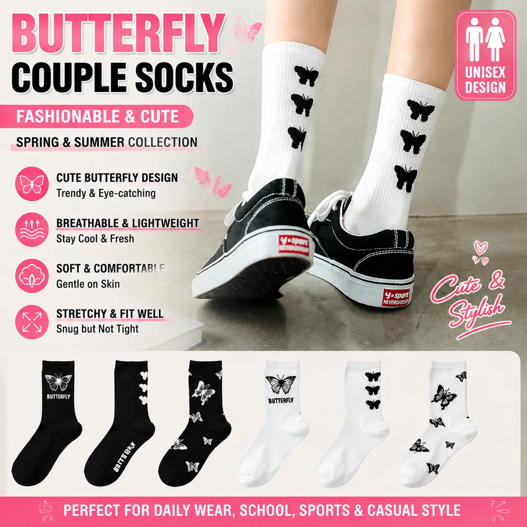 Women's Butterfly Print Mid-Crew Socks – Spring Summer Knit Mid-Crew Socks PLUSH