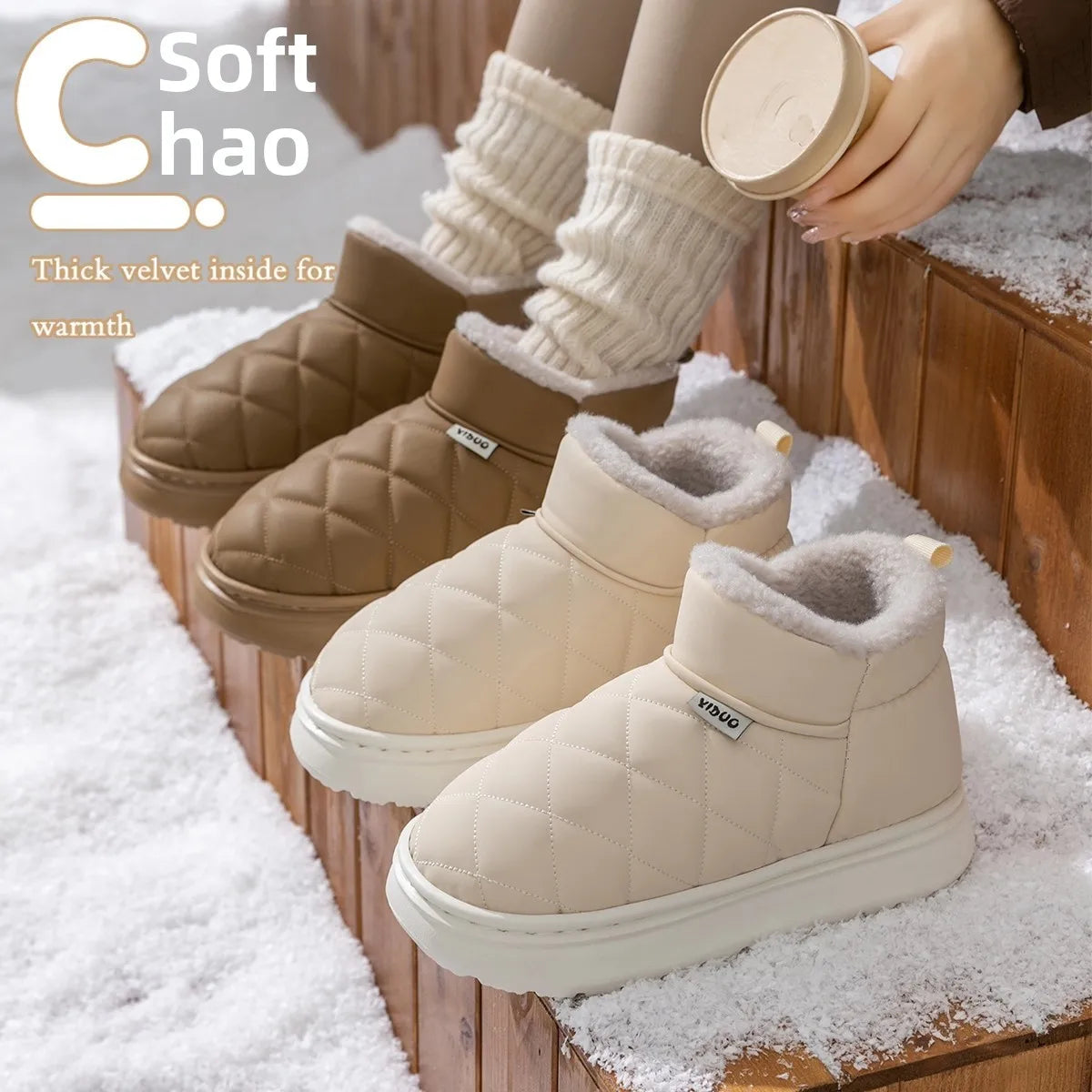 Women's Waterproof Fur-Lined Snow Boots – Slip-On Platform Women's Snow Boots PLUSH