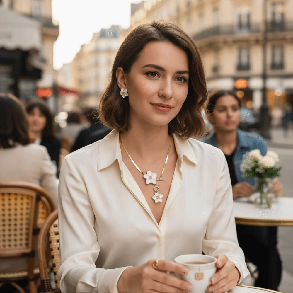 Bohemian Flower Snake Chain Necklace & Earrings Set | Women Jewelry Set PLUSH