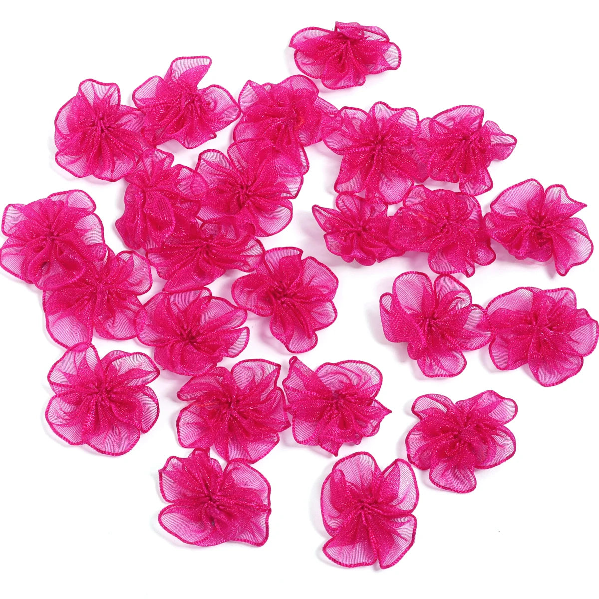 20pcs 3cm Organza Fabric Flower Appliques – DIY Hair & Craft Fabric Flower Appliques PLUSH Hot Pink