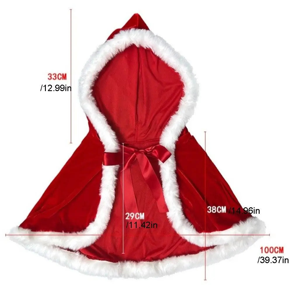 Plush Hooded Christmas Cape – Santa Claus Costume Cloak Holiday Costume Cape PLUSH