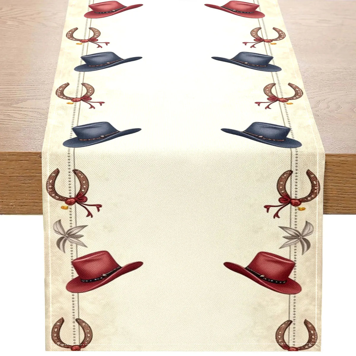 Western Cowboy Table Runner – Hats & Horseshoe Print Décor Table Runner PLUSH A 33X90Cm