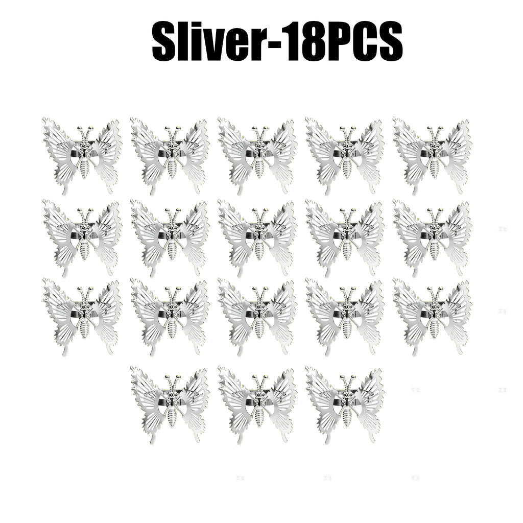 Butterfly Napkin Rings – Wedding & Party Table Decor Napkin Rings PLUSH Sliver 18PCS
