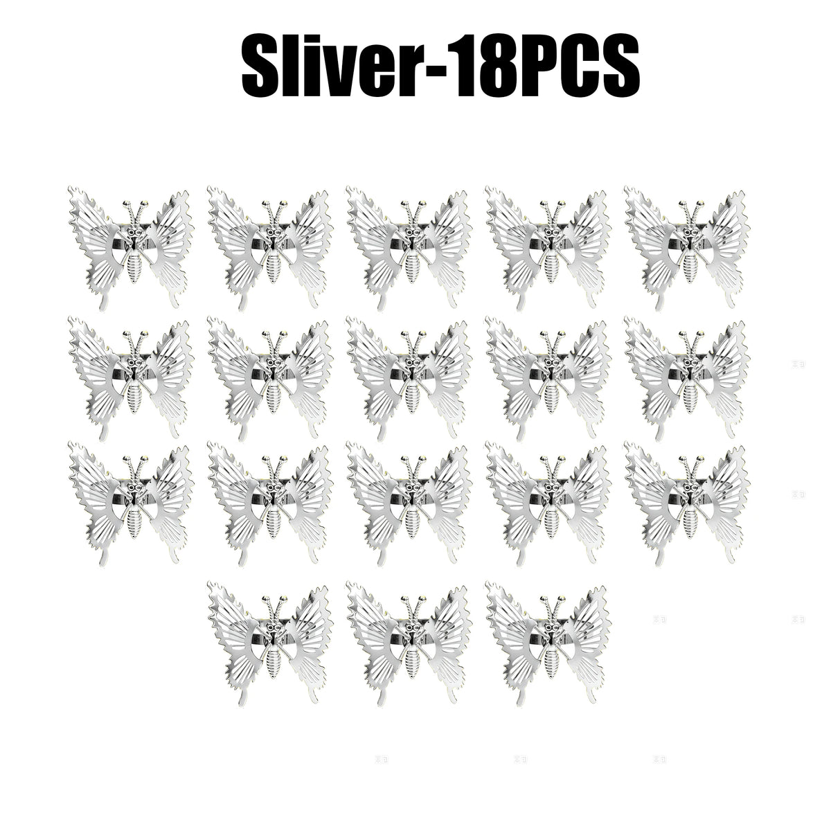 Butterfly Napkin Rings – Wedding & Party Table Decor Napkin Rings PLUSH Sliver 18PCS