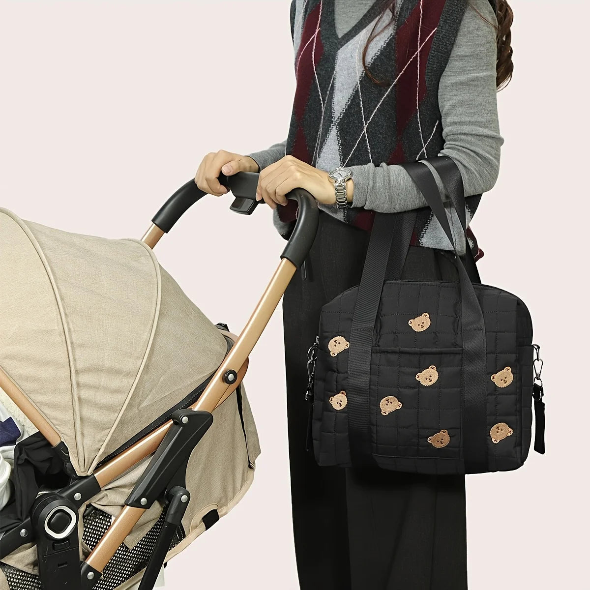 Black Bear Stroller Organizer Bag – Large Capacity for Moms Stroller Organizer Bag PLUSH