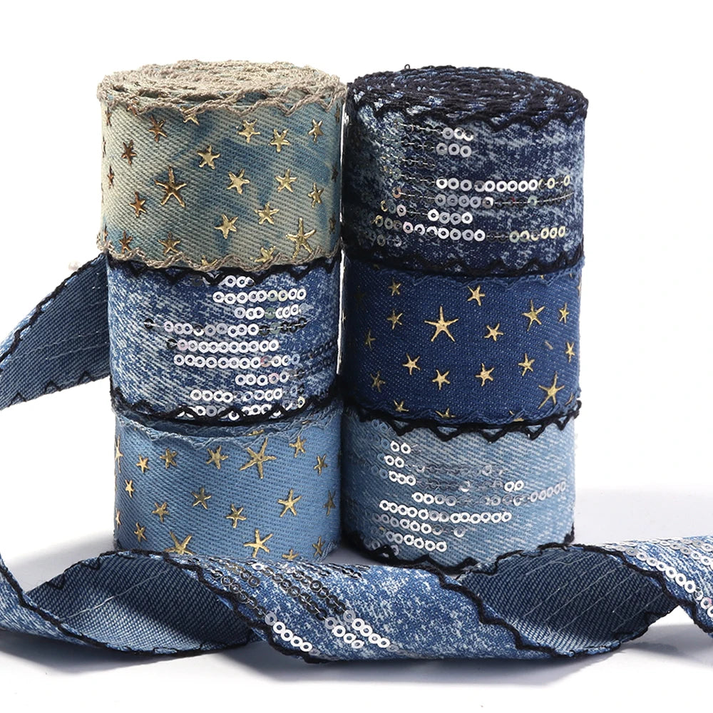 Scalloped Denim Ribbon Star Sequin Wave Trim – DIY Crafts Craft Ribbon Trim PLUSH