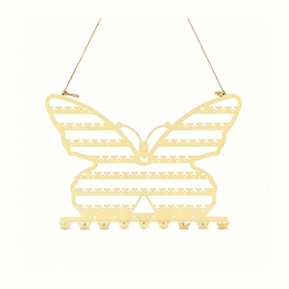 Wall Mounted Butterfly Jewelry Organizer Rack with Hooks Jewelry Display Rack PLUSH Yellow