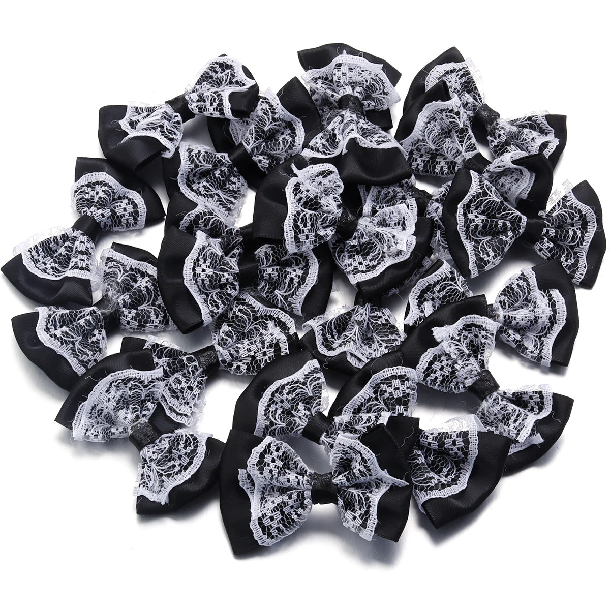 20pcs Double Layer Satin Ribbon Bows – Colourful DIY Craft Ribbon Craft Bows PLUSH Black 3.5X5.7cm