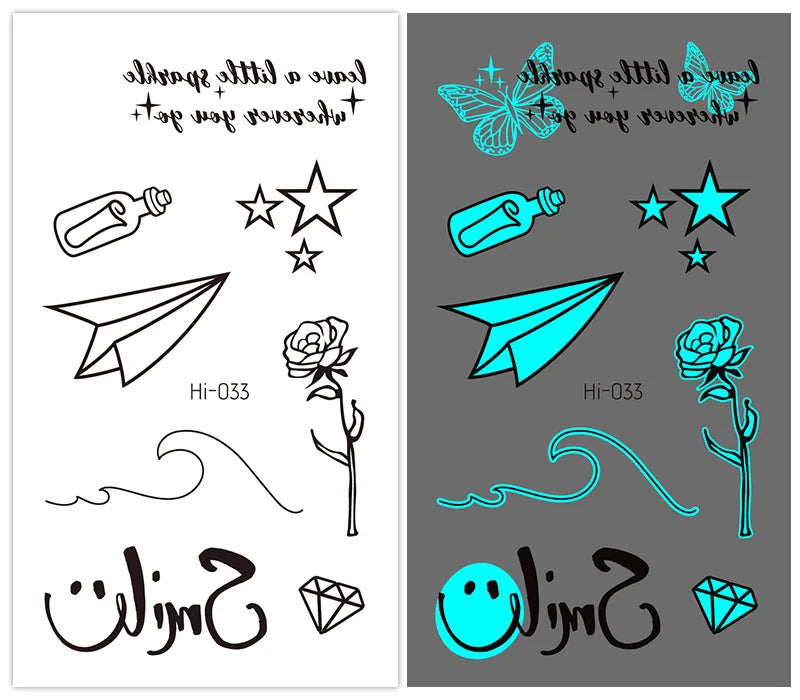 Luminous Glow Temporary Tattoo Stickers – Snake & Butterfly