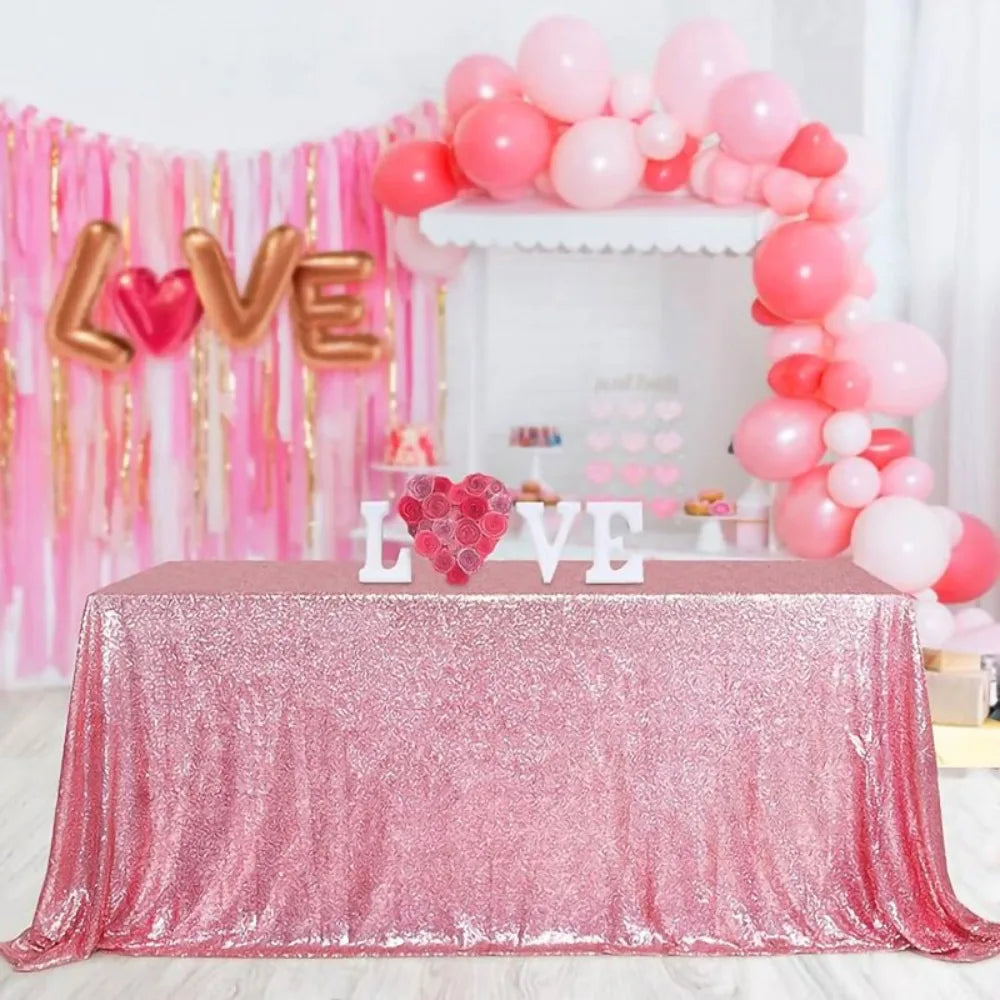 Rectangular Sequin Tablecloth – Sparkling Polyester Party Cover Sequin Tablecloth PLUSH Pink 51.18x118.11 in