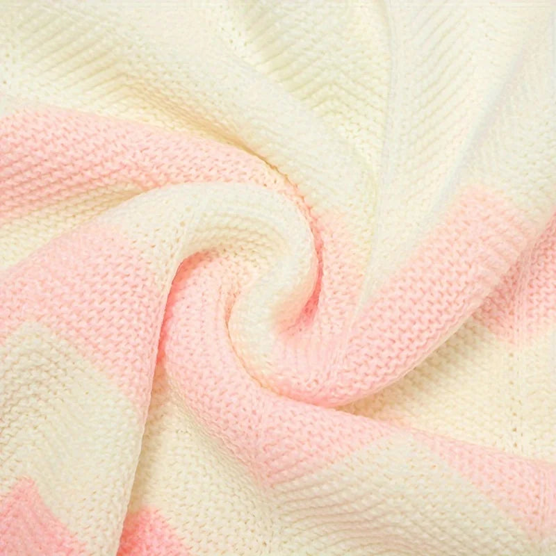 Baby Striped Knit Color Block Blanket | Soft Acrylic All Seasons Baby Knit Blanket PLUSH