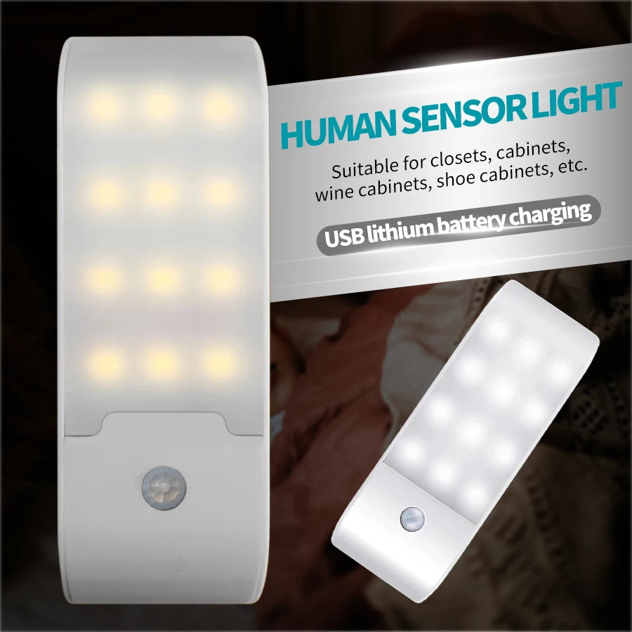 12 LED Motion Sensor Night Light USB Rechargeable Cabinet Lamp Motion Sensor Night Light PLUSH