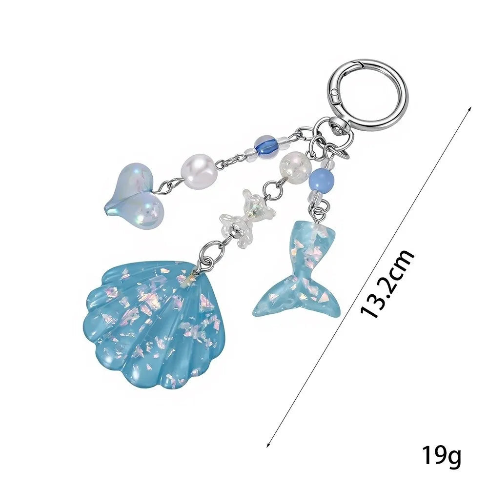 Shell Beaded Phone Charm Keychain – Glitter Sequin & Pearl Shell Charm Keychain PLUSH
