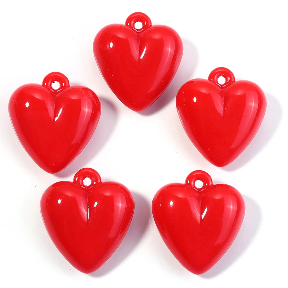 5pcs Colorful Acrylic Heart Charms Pendants 32x35mm DIY Jewelry Jewelry Charms PLUSH Red