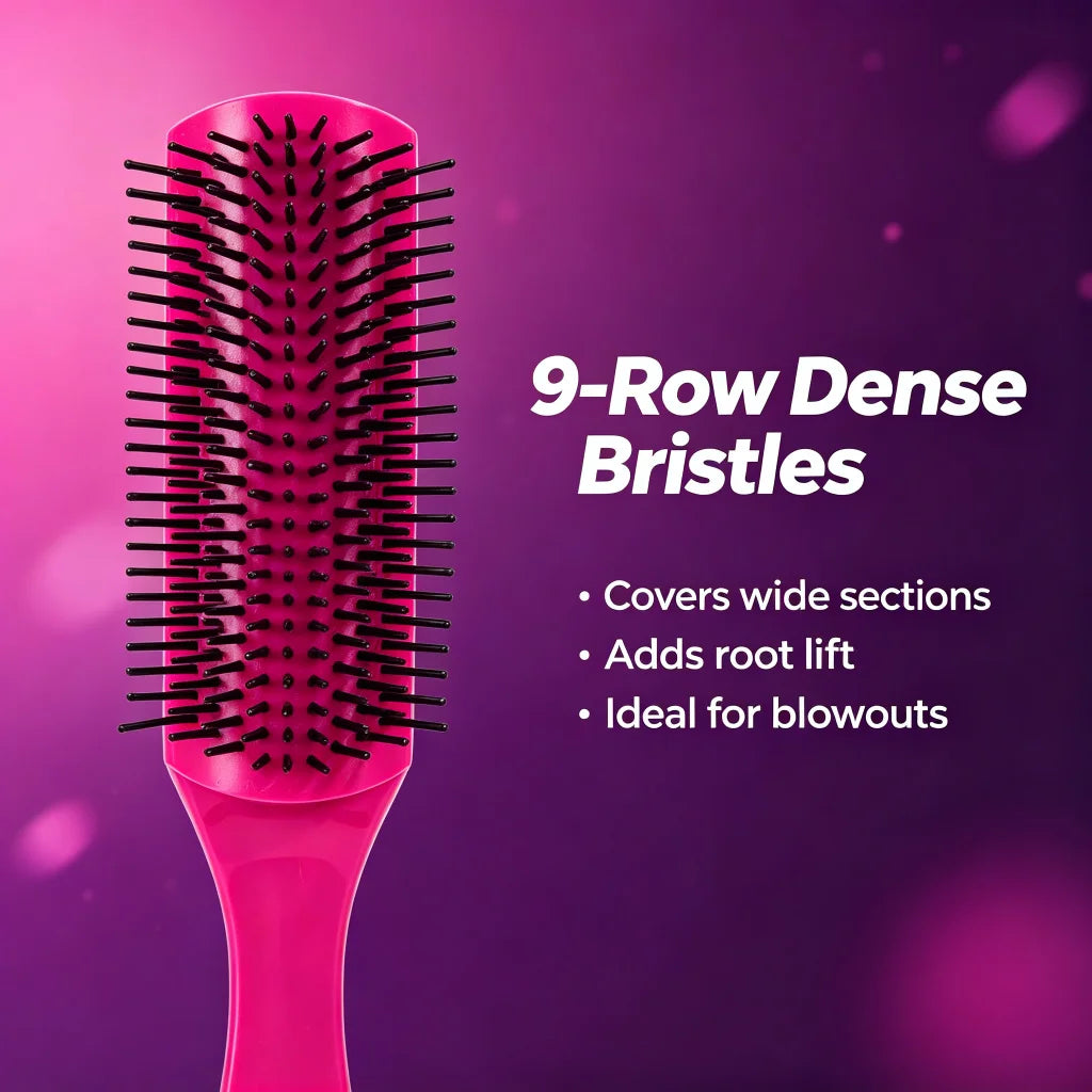 9-Row Dense Bristle Blowout Hair Brush – Root Lift & Volume Hair Styling Brush PLUSH