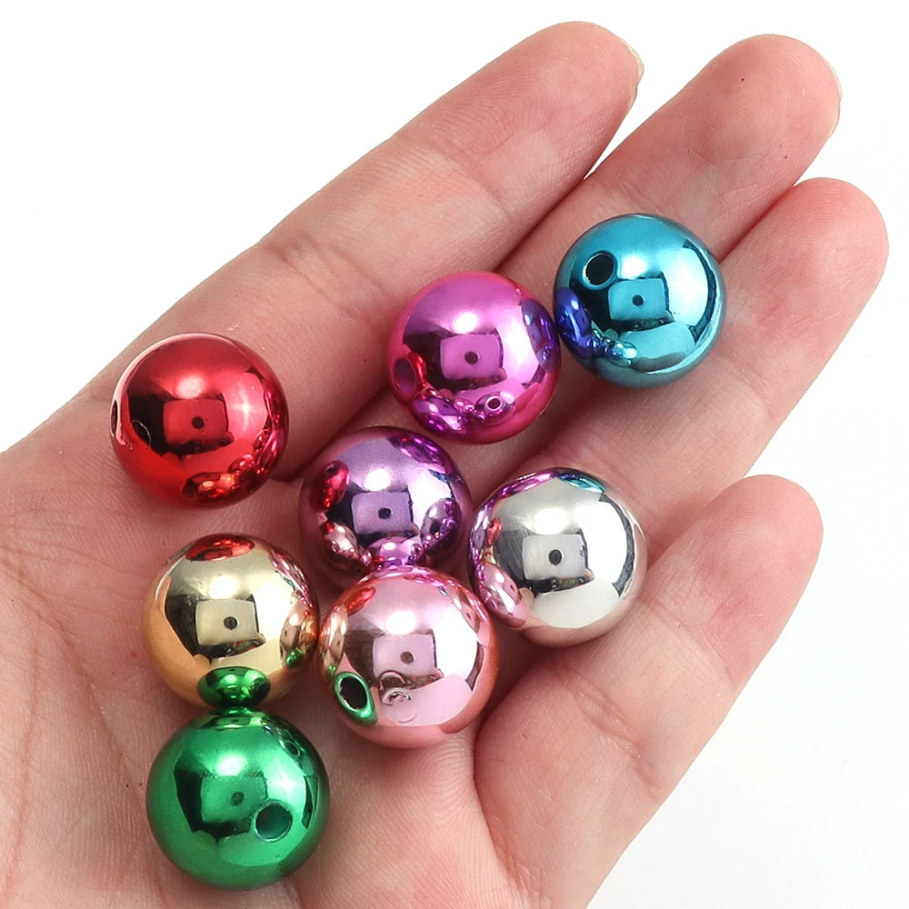 20pcs UV Metallic Round Acrylic Beads 16mm Christmas DIY Jewelry Acrylic Spacer Beads PLUSH