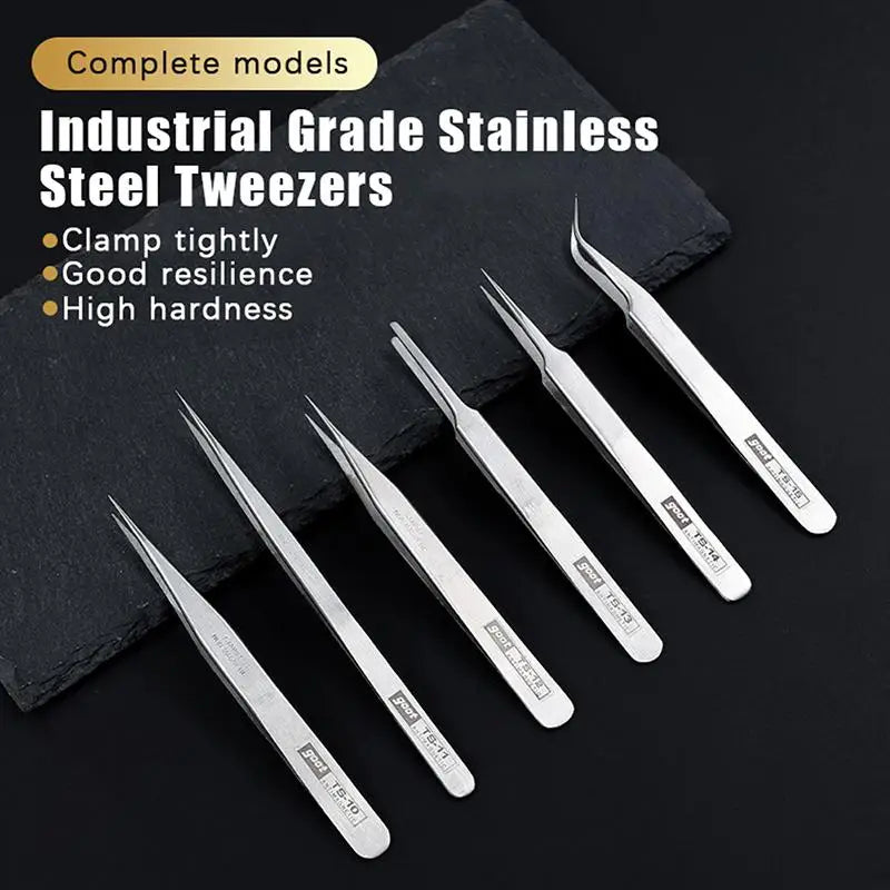 6-Piece Stainless Steel Tweezers Set – Bent & Straight Tips Precision Tweezers Set PLUSH Default Title