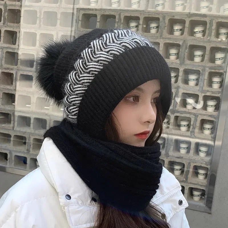 Women's Fleece Knit Hat & Scarf Set – Windproof Winter Winter Hat Scarf Set PLUSH