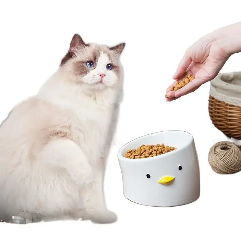 Ceramic Cat Bowl Set – Dual Compartment Non-Slip Pet Feeding Dish Pet Feeding Bowl PLUSH
