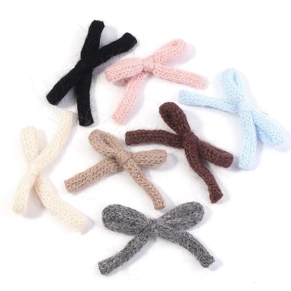 6pcs Handmade Knitted Wool Bows 5x7cm – Colorful Craft Bowknots Craft Bow Embellishments PLUSH Mixed