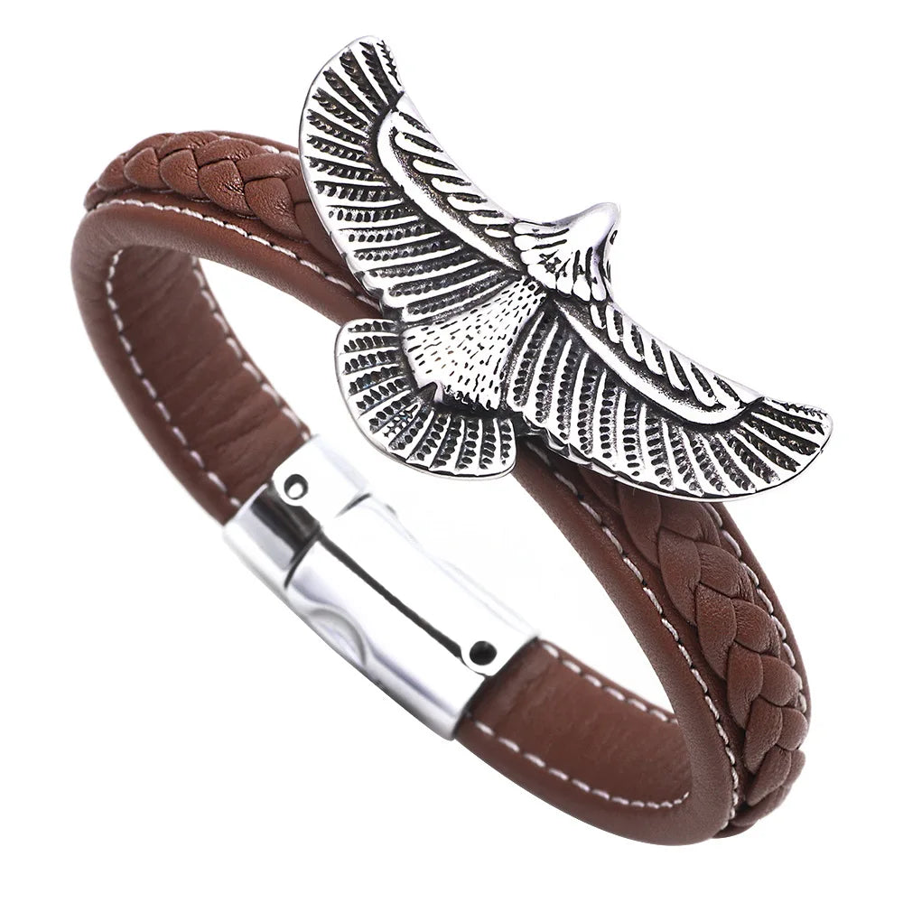 Men's Eagle Leather Charm Bracelet with Magnetic Clasp Charm Bracelet PLUSH Brown 2