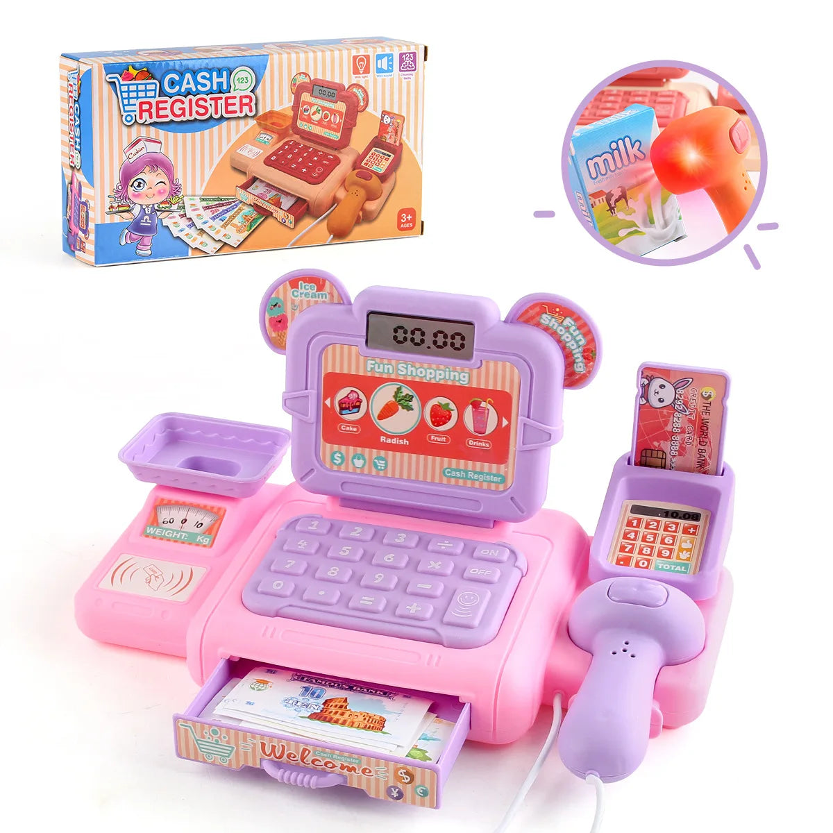 Kids Pretend Play Cash Register Toy – Mini Supermarket Set Pretend Play Set PLUSH Set B 196.6g